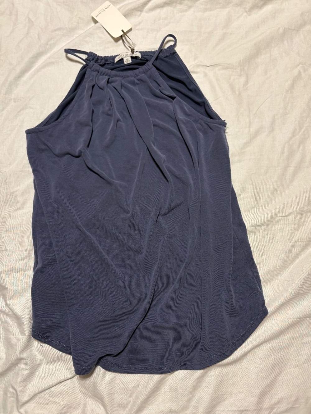 Green Envelope LA Pleated Halter Neck Tank Top Slate Blue XS NWT Made in USA